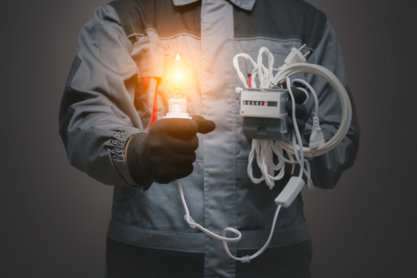 Electrician holding a light bulb